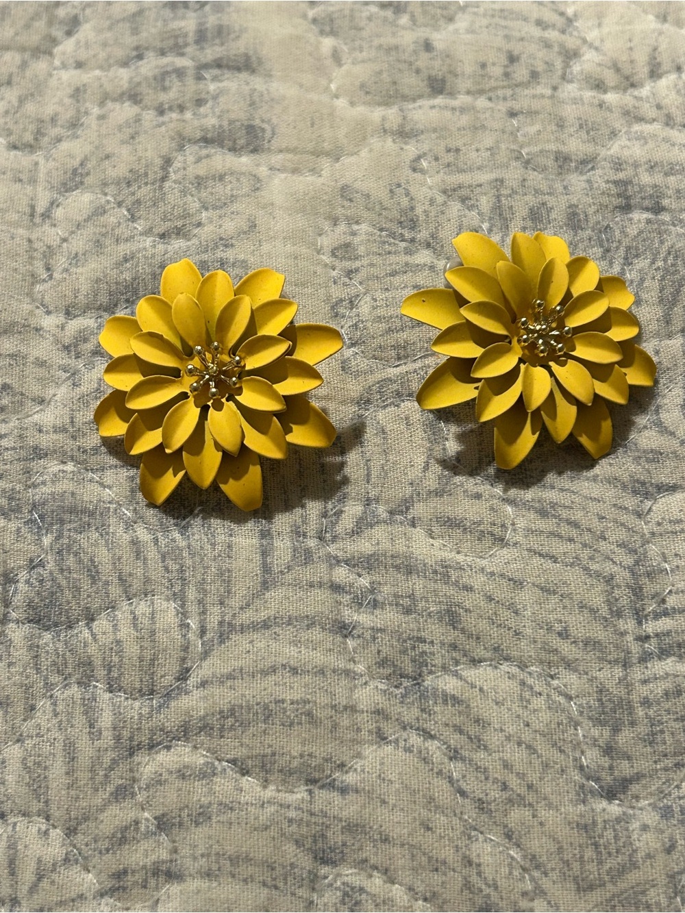 Yellow Floral Statement Clip-On Earrings